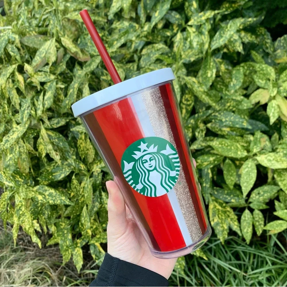 Starbucks Red White Gold Striped Cold Cup Tumbler Collectible Christmas/Holiday